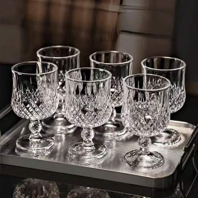 6pcs New Premium High-End Thick And Large Rhinestone Texture Stemmed Glasses, Suitable For Brandy, Beverage, Juice