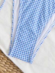 Bộ bikini họa tiết kẻ caro dễ thương gợi cảm dành cho nữ, phù hợp đi biển & hồ bơi, cho kỳ nghỉ hè - Màu xanh lam - Xem 5