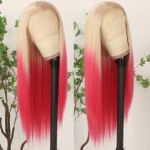 Gorgeous Ombre Blue Synthetic Lace Front Wigs 26 Inch Pre Plucked Long Straight Hair Wigs Glueless Blue White Ombre Colored Wigs Soft Christmas Wigs Heat Resistant Ombre Blue Lace Front Wigs For Fashion Women Perfect For Daily Wear & Parties - Màu đỏ ombre - Xem 3