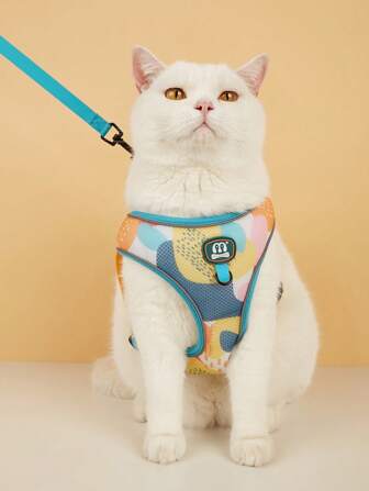 Blue Color Summer Season Cute Colorful Print Adjustable Luxury Design With Reflective Line Night Pet Pink Dog Cat Harness Leashes Set For The Cat And Dog Ourdoor Walking