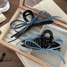 韩式小众蓝色牛仔布蝴蝶结和发爪发夹，女士甜美发饰，夏季 - 彩色 - 查看 4