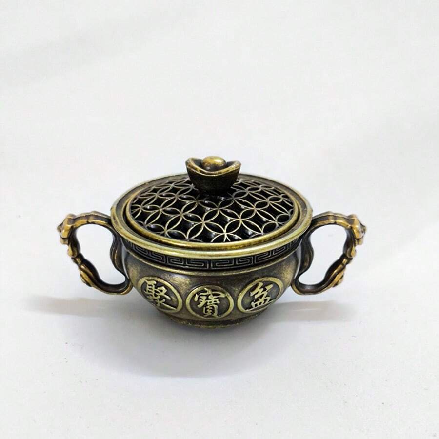 1pc Retro Mini Incense Burner, Portable Decorative Gourd Shaped Incense Holder, Creative Home Accessory - 1pc Treasure Basin Incense Burner - View 1