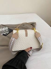 Patchwork Color Block Handbag, Women 2025 New Fashion Shoulder Crossbody Vintage Small Square Bag, Exquisite Tote Bag - White - View 4