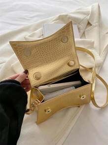 时尚迷你通勤 PU 女士手提包，设计方便，适合旅行 - 金色 - 查看 2