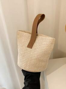 Torba Leisure Holiday Woven Bag damska w kontrastowym kolorze, uroczy koszyk wypoczynkowy, torba plażowa na rękę