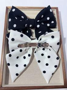 2/1pc Korean Style Handmade Polka Dot Bow Scrunchie Hair Claw Clip, Ponytail Clip, Bun Clip For Women, Polyester Material, Bows, Cute, Hair Accessories