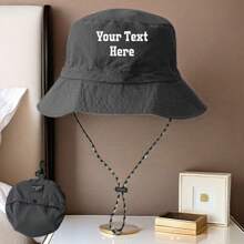 1pc Customizable Text Outdoor Bucket Hat, Collapsible Sun Protection Hiking Fishing Sport Cap