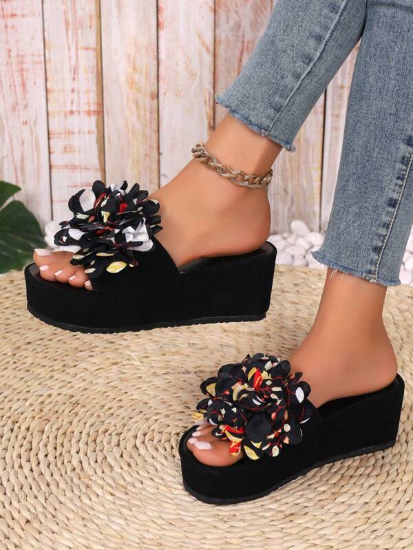 Women Platform Slippers, Minimalist Chunky Heel Strap Slide Sandals, Waterproof Thick Soled High Heel Beach Shoes