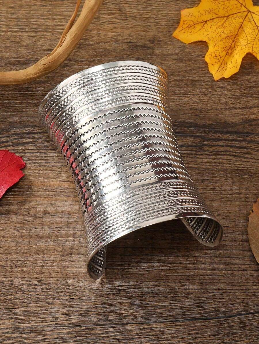 1pc Vintage Wave Pattern Open Bangle Bracelet, Armlet & Anklet