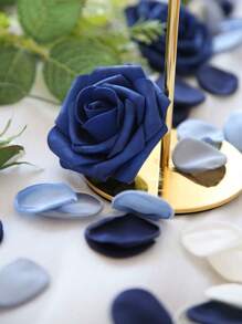 MEHELANY 300/60片人造深蓝色玫瑰花瓣，1.26英寸丝绸般质感花瓣，适用于浪漫婚礼、新娘送礼会、花童篮、餐桌装饰、婚礼蛋糕、走道地毯、周年纪念、情人节、生日、派对装饰（混色） - 海軍藍 - 查看 5