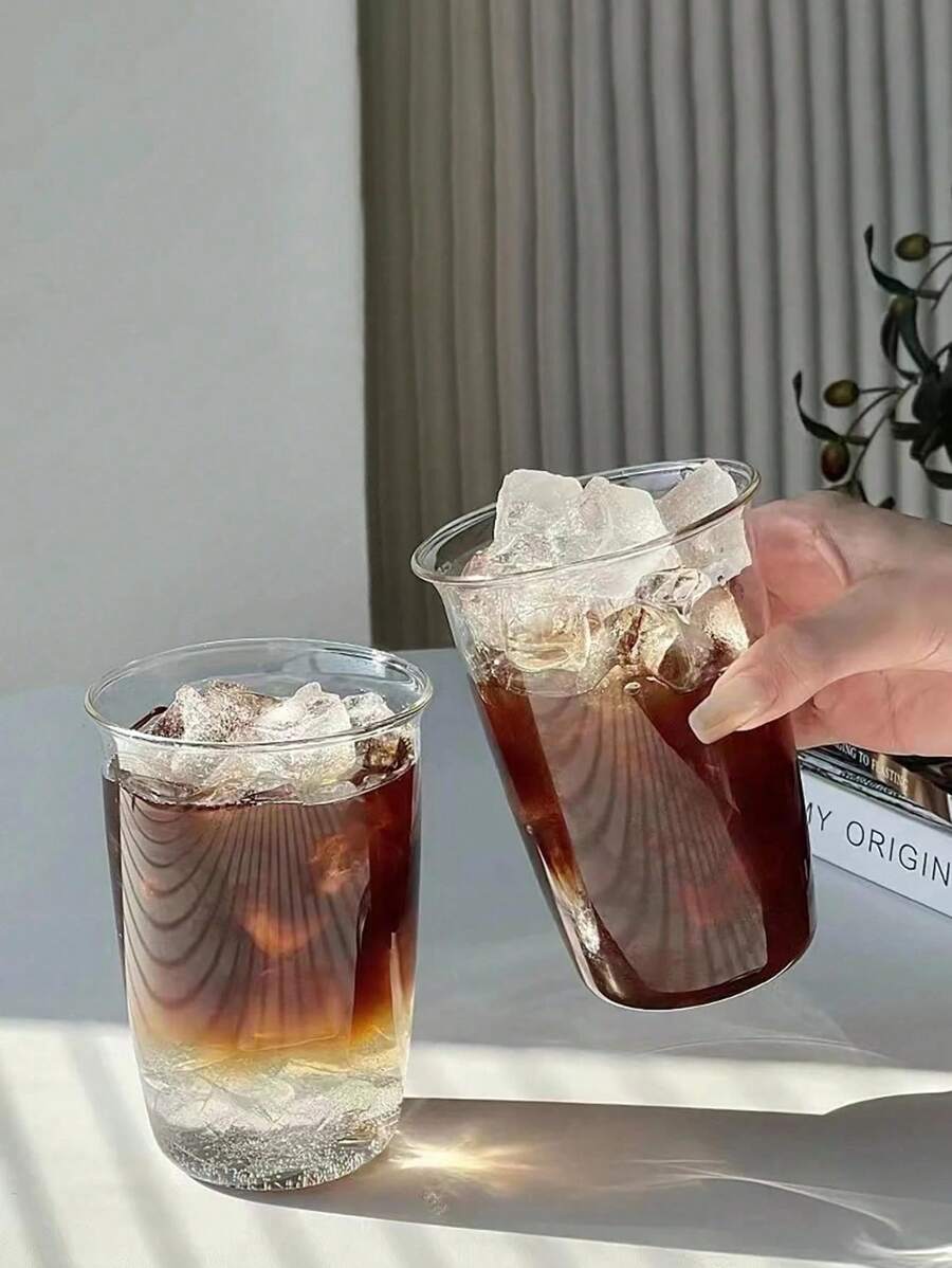 1 件透明玻璃杯，适用于办公室、家庭的简易水杯 - 彩色 - 查看 1