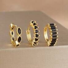 3 szt. 18-karatowe pozłacane błyszczące cyrkonie kolczyki koła zestaw dla kobiet biżuteria vintage, odpowiednie na imprezę, święta, randkę lub wesele