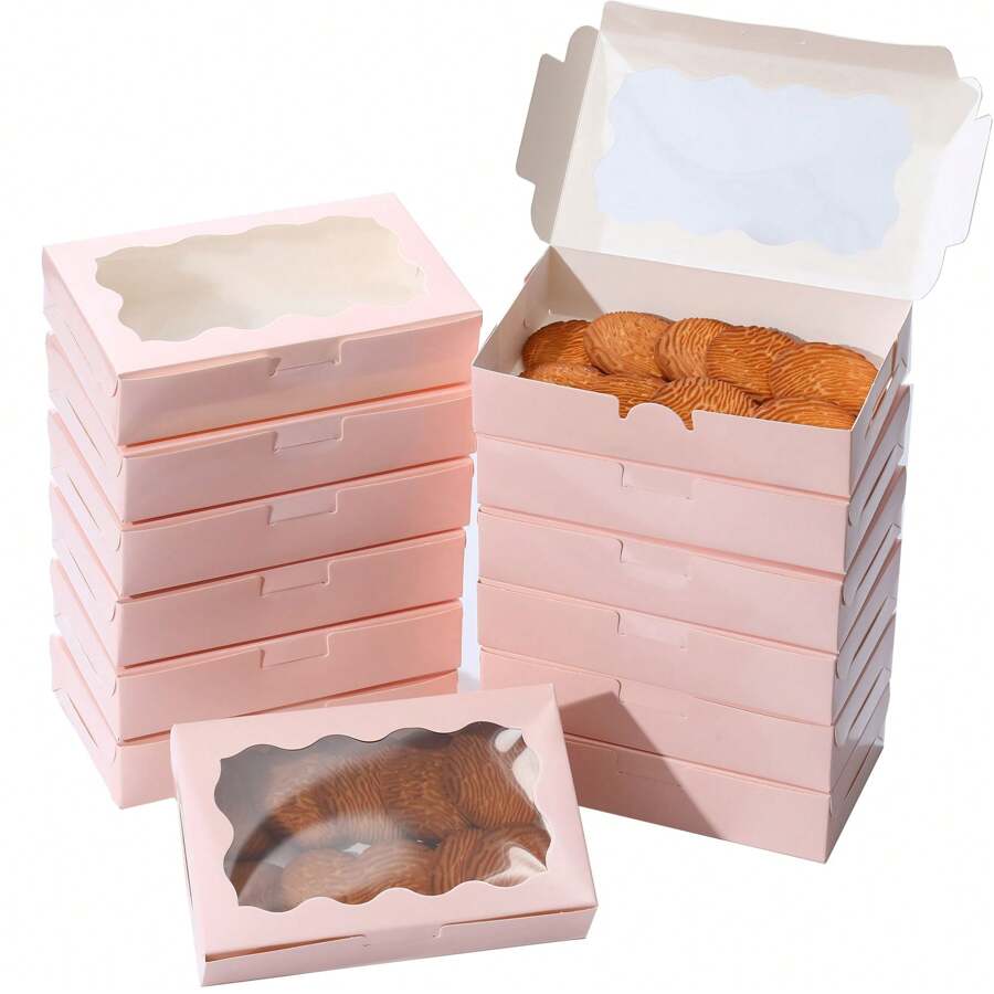 12 件/套粉色饼干盒，带透明窗口，小礼品盒，用于甜点、糕点、糖果包装，适用于婚礼、派对、圣诞节、生日、婴儿洗礼、情人节