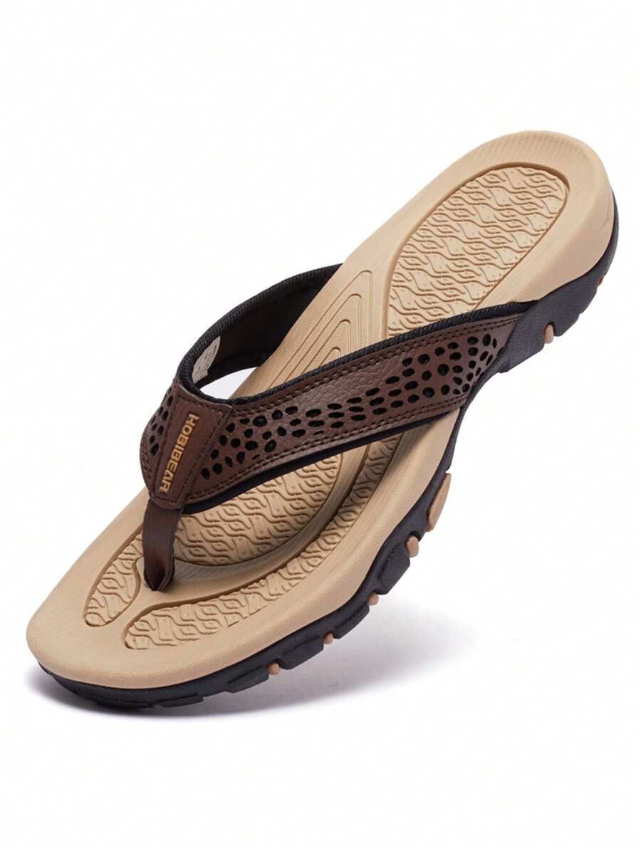 HOBIBEAR 时尚男士拖鞋，舒适轻便，适合度假、旅行、海滩、户外活动 - 深棕淺棕 - 查看 1