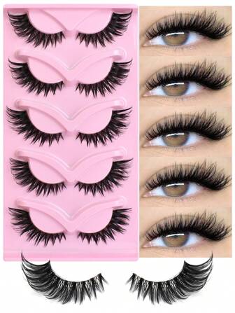  NAIJEMA 5 par lösögonfransar i tecknad stil, rävöga- och kattögaformade, lockiga och fluffiga, minkhårsfransar, ögonfransförlängningar, naturlig makeup-look, lämplig för daglig makeup, skapar tjocka och böjda fransar