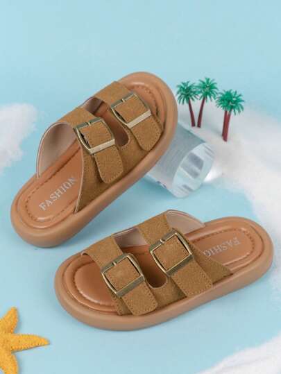 Sandálias de praia de verão estilo britânico vintage para crianças, sola macia, chinelos casuais para ambientes internos e externos, adequados para crianças pequenas e crianças, elegantes