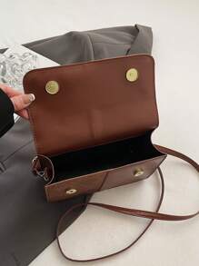 韩版时尚撞色手提包复古方形包休闲工作手提单肩包 - 棕色 - 查看 6