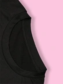 Graphic Printed Short T-Shirt, Y2K Spring And Summer Short-Sleeved Crop Top, Women's Top, |Summer Tops,Tops For Women,Summer Top,Graphic Tees Women,Haut,Tops Verano,Tops Mujer,Going Out Tops Women,Women Tops,T Shirts For Women,T Shirts Women,T Shirts Femme,Tops Damen,,Holiday Outfits Night,Summer Holiday,T Shirt Damen,Tops For Summer,Cute Tops,Summer Tops For Women - 黑色 - 查看 3