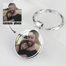 Llavero con cúpula de cristal personalizada con foto - 3 piezas. Diseño redondo con imagen de padres e hijos. Accesorio de moda perfecto para familia, mascotas y recuerdos con logo. El mejor regalo para amigos y padres.