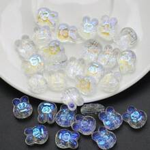 30 piezas/Paquete Cuentas con cabeza de conejo de vidrio enchapado de 10*12mm con agujero, material de manualidades para pendientes/collares/encantos/llaveros/cadenas de teléfono