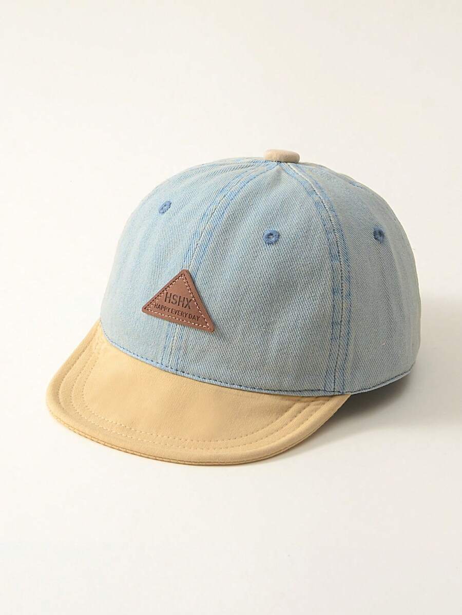 1pc Unisex Denim Patchwork Adjustable Soft Brim Baby Baseball Cap, Suitable For Spring, Summer And Autumn Daily Wear - Khaki - View 1