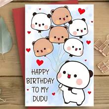 Cute Birthday Card With Envelope, 12cm By 17cm - Cute Cartoon Animal Design, Perfect For Sons, Daughters, Friends, Partners, Family Members - "Happy Birthday To My Dudu", Birthday Card