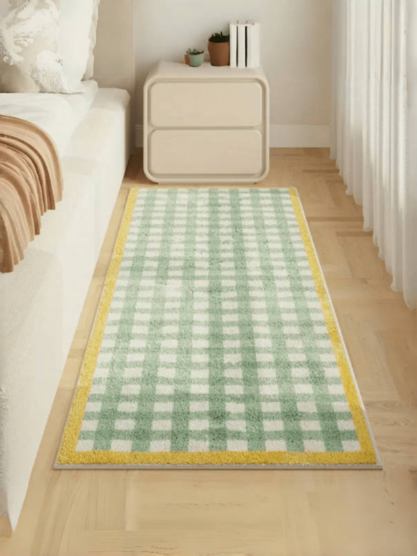 1pc Soft Faux Cashmere Rug, Plaid Design Rectangular Rug, Fluffy Rug For Bedroom, Decorative Rug For Bedroom, Bedside Home Decor Rug, Washable, Perfect Home Decor Faux Cashmere Rug, Holiday Decorative Rug