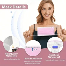 100pcs Pink Disposable Face Masks, Reusable Pink Masks - Non-Medical, ASTM Level 1 Safety And Labor Protection, 3-Ply Protective Mask
