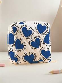1pc/4pcs Cosmetic Bag Set, Blue Heart Pattern Printed Large Capacity Makeup Bag, Portable Cosmetic Storage Box, Travel Toiletry Bag, Toiletry Bag, Beach, Swimming Pool, Swimwear And Travel Storage Bag, Cosmetic Bag