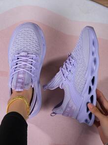 Women's Sneakers With Letter Pattern, Shock Absorbing Design, Lightweight, Non-Slip, Front Lace-Up Casual Running Shoes Suitable For Daily Fitness, Comfortable Mesh Casual Loafers