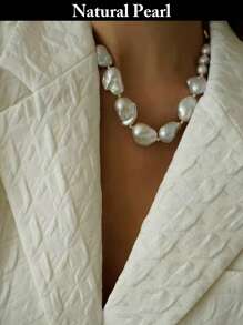 1pc Fashionable Pearl Necklace, Natural White Baroque Pearl Necklace, Daily Wear & Holiday Gift With Gift Box