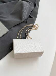 1 pièce Sac à épaule en tissu texturé unicolore pour femme, sac bandoulière minimaliste à boucle et chaîne à la mode, convient pour les voyages, les rendez-vous, les courses