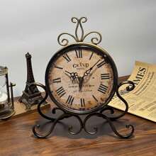 1pc Vintage Style Silent Decorative Wall Clock For Living Room & Bedroom, Battery Operated Rustic Fireplace Clock With Roman Numerals Gifts Birthday Graduation
