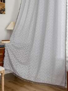 1 件新款波西米亚风格窗帘，家居装饰布艺窗帘，带杆袋，提花薄纱窗帘 - 灰色 - 查看 5