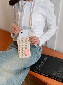 1 件可爱休闲清新镂空纯色钩针迷你手机包,轻便可折叠,饰有小花,女士度假斜挎包,适合度假、日常通勤、休闲购物和时尚服饰搭配,与钩针套装完美搭配,度假必备,可爱风。 - 彩色 - 查看 4