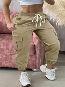 Plus Size Women Drawstring Waist Casual Loose Fit Pants