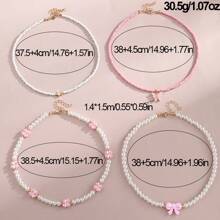 4pcs/Set Handmade Pink Heart & Butterfly Pearl Bead Necklace, Suitable For Children Girls Everyday Wear