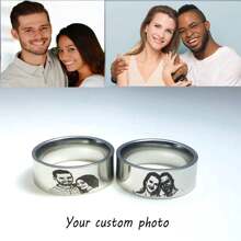 [Custom Order] 1pc 8mm Polished Stainless Steel Custom Engraved Ring For Men & Women, Personalized Photo/Image Engraved Jewelry Gift To Record Special Moments