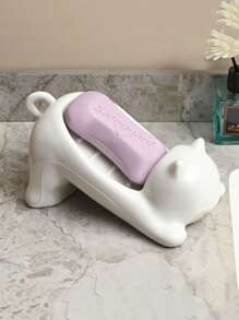 1 个可爱塑料猫肥皂盒 ABS 创意不积水浴室肥皂盒收纳架卫生排水盒