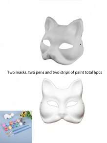 6pcs Animal Mask Set With 2pcs Paintbrushes And 12 Dye Colors, Handmade DIY, New Material, Fashionable And Elegant, Suitable For Men And Women, Cat Mask, Fox Mask, Lion Mask, Butterfly Mask, Various Masks For Ball, Party, And Event Decoration Halloween