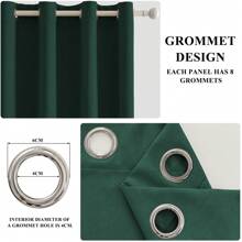 Ystyle Curtains Set Of 2, Blackout Curtains, Opaque Curtains With Eyelets, Thermal Curtain Living Room, Soundproof Curtain, Thermal Curtain Cold Protection - 綠色 - 查看 6