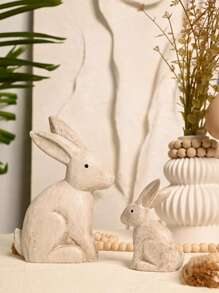 2 piezas de figuras decorativas de conejitos de Pascua vintage de madera blanca, estatuas de conejitos de Pascua rústicas de estilo nórdico, ideales para decoración de Pascua, el Día del Padre, decoración de mesa, sala de estar, armario de vinos, soporte de TV, pasillo - Multicolor - Ver 3