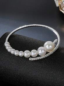 1 chiếc vòng tay thời trang đính ngọc trai giả hoàn toàn bằng đá Rhinestone, phụ kiện trang sức tinh tế phù hợp cho cả nam và nữ, lý tưởng để đeo hàng ngày và làm quà tặng - Nhiều màu - Xem 5