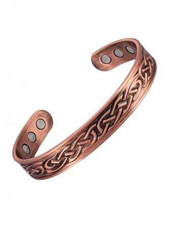 1pc Men's Vintage Carved Red Copper Magnetic Energy Bracelet, Adjustable With 6 Magnet To Promote Blood Circulation, Ideal For Festival Gift, Party, Travel Or Daily Wear With Gift Box Included