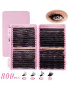 640800PCS D Curl Single Eyelash Bundle Large Capacity 30D+40D+60D+80D 9-16mm DIY Eyelash Bundle Natural Look & Ultra Thick & Slim & Ultra Soft & Ultra Light Reusable Personal Split False Eyelashes Eyelash Extension Kit With Makeup Tools 2 Mascara Brushes For Beginners To Use At Home Or In Everyday Life & Weddings & Dates & Parties & Music Festivals & Halloween & Happy Christmas
