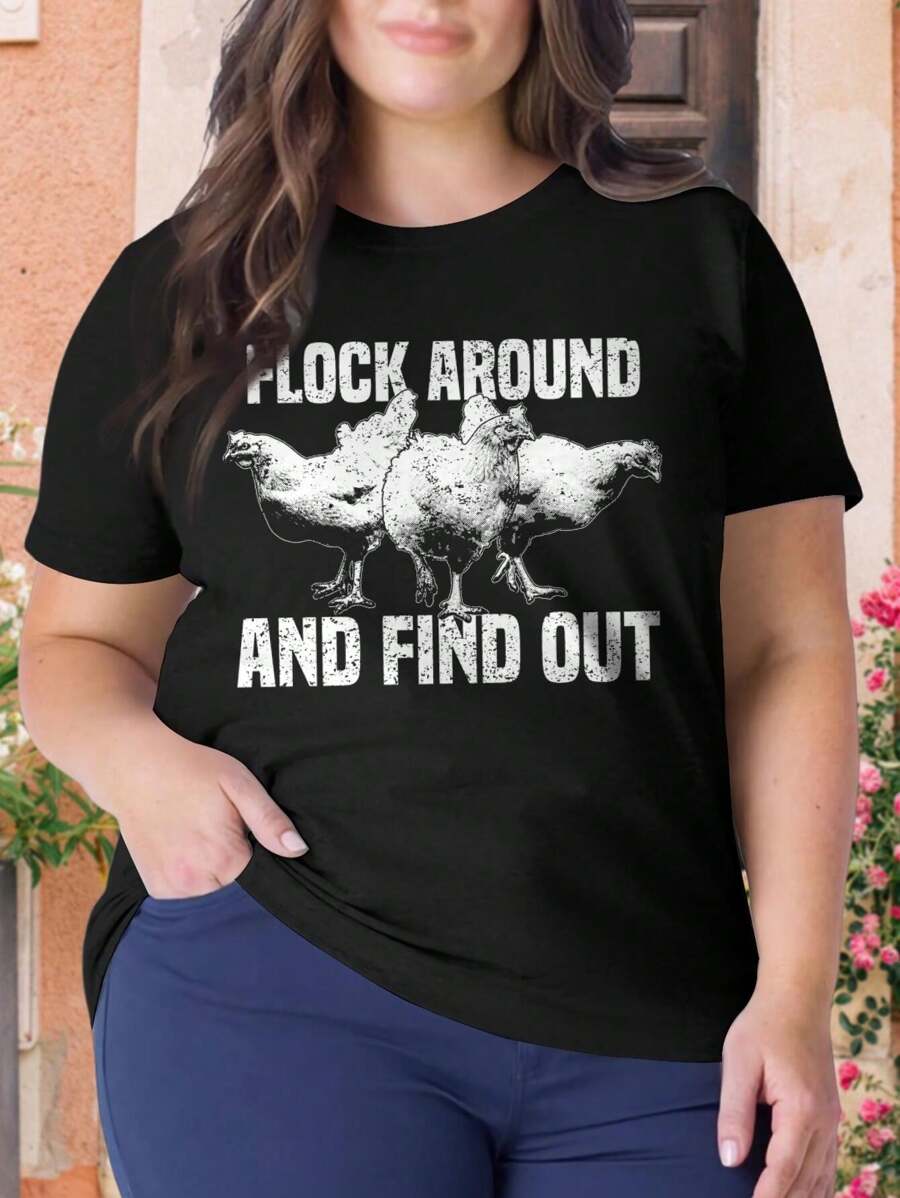 Funny Aggro Chickens - Flock Around And Find Out! (Chicken Farmer Chicken Lover Urban Farmer Plus Size) Oversize Women T-Shirt - màu đen - Xem 1