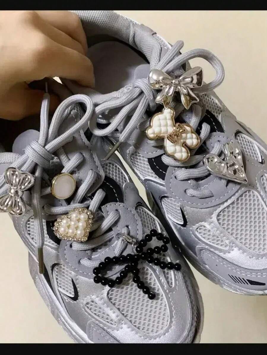 7pcs/Set Bow Heart Bear Resin Fashion Shoe Charms, Suitable For Sneakers, Casual Shoes, Boots