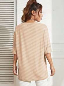 Overtec Modinha Braba Oversized T-Shirt 100% Cotton Street Loose Wide Blouse - 米色 - 查看 3