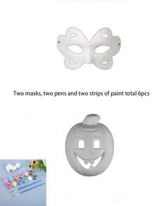 6pcs Animal Mask Set With 2pcs Paintbrushes And 12 Dye Colors, Handmade DIY, New Material, Fashionable And Elegant, Suitable For Men And Women, Cat Mask, Fox Mask, Lion Mask, Butterfly Mask, Various Masks For Ball, Party, And Event Decoration Halloween