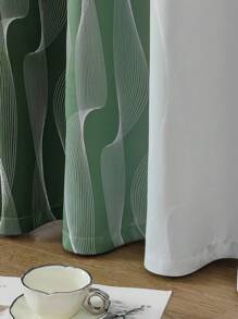 2 Pcs Light Blocking Heat Insulation Window Curtain Panels, Modern 3D Line Print Design, Green & White Ombre Color, Suitable For Living Room, Bedroom, Dining Room, Kids Room, Home Decor, Room Darkening